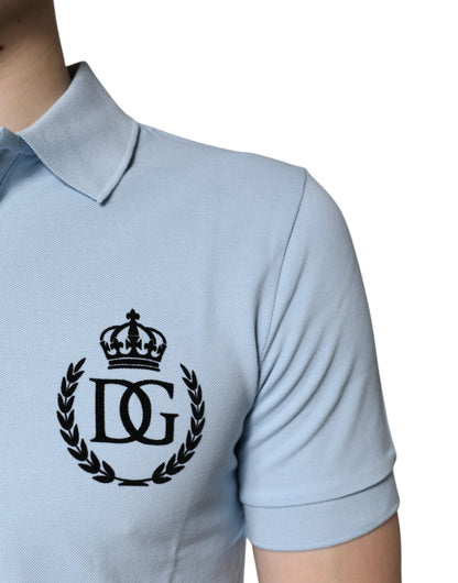 Dolce &amp; Gabbana Sky Blue Cotton Crown Collared Polo T-shirt