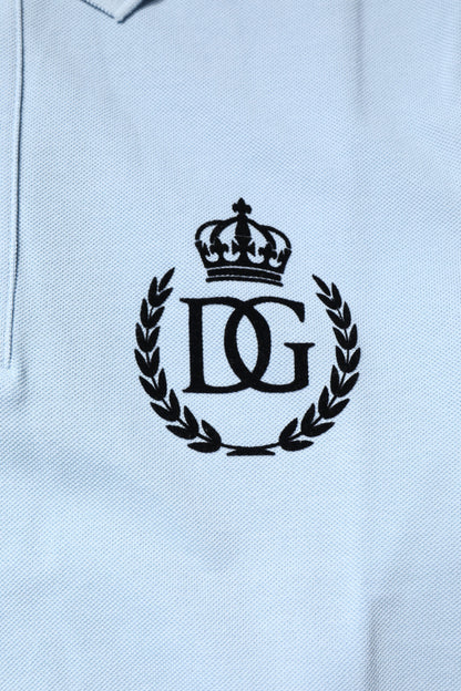 Dolce &amp; Gabbana Sky Blue Cotton Crown Collared Polo T-shirt