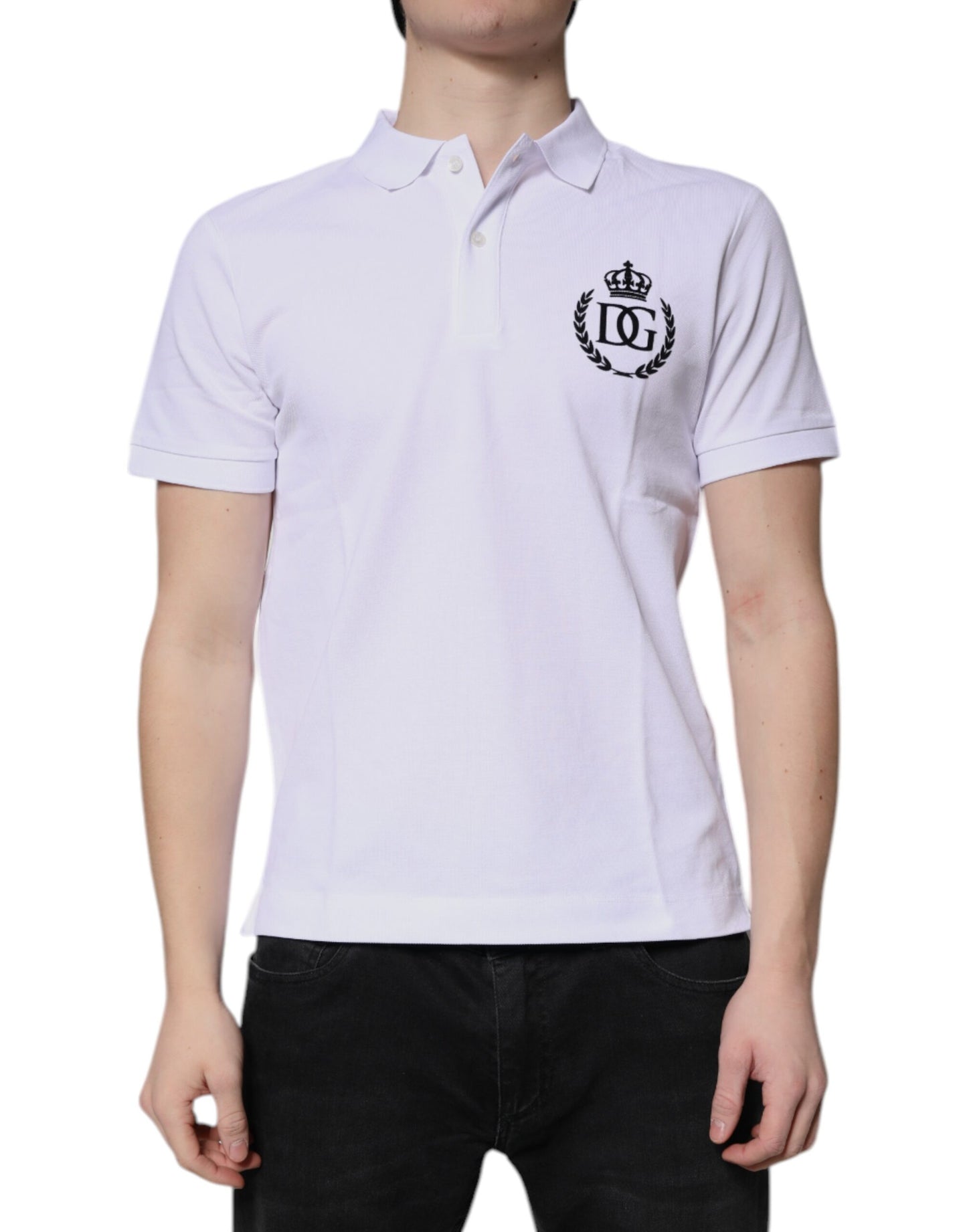 Dolce &amp; Gabbana White Cotton Crown Collared Men Polo T-shirt