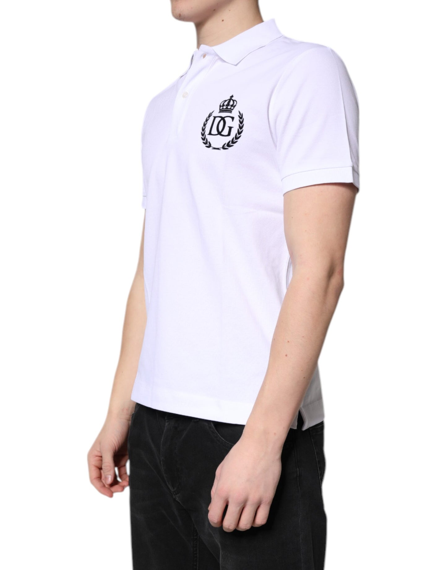 Dolce &amp; Gabbana White Cotton Crown Collared Men Polo T-shirt