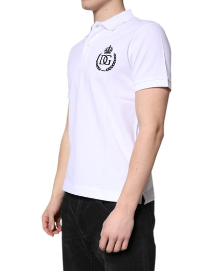 Dolce &amp; Gabbana White Cotton Crown Collared Men Polo T-shirt