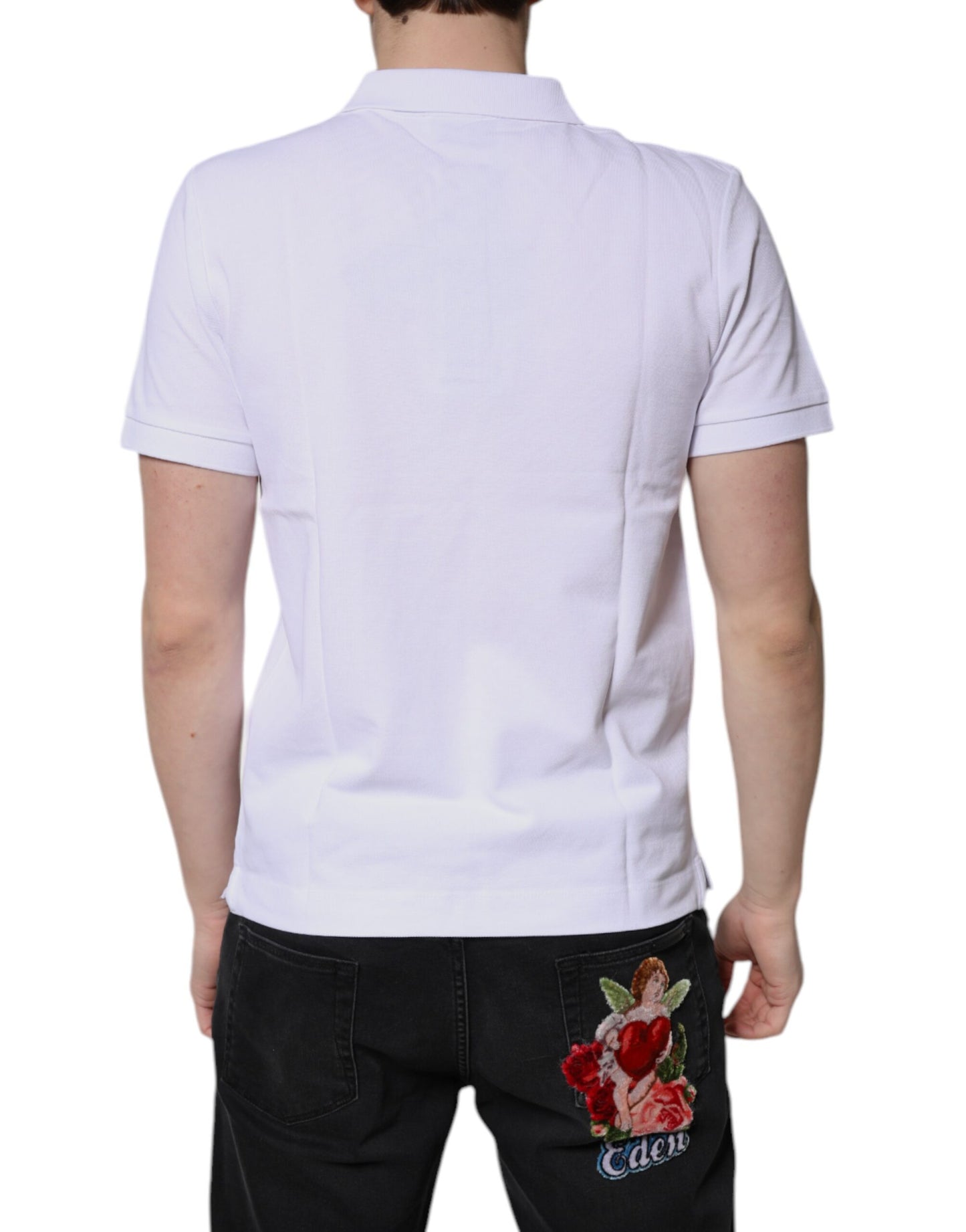 Dolce &amp; Gabbana White Cotton Crown Collared Men Polo T-shirt