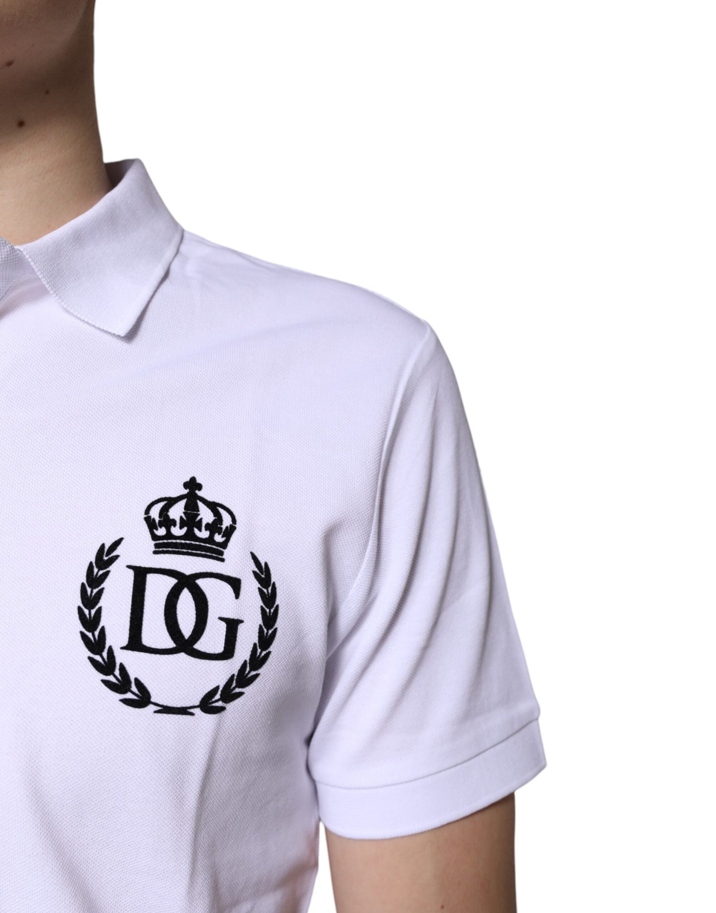 Dolce &amp; Gabbana White Cotton Crown Collared Men Polo T-shirt