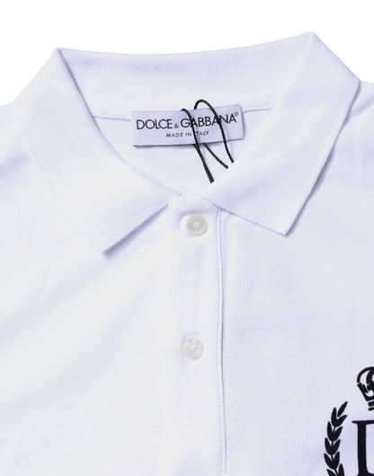 Dolce &amp; Gabbana White Cotton Crown Collared Men Polo T-shirt