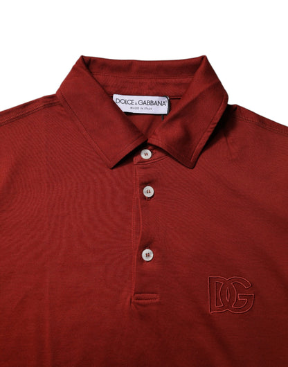 Dolce &amp; Gabbana Red Cotton DG Logo Collared Men Polo T-shirt