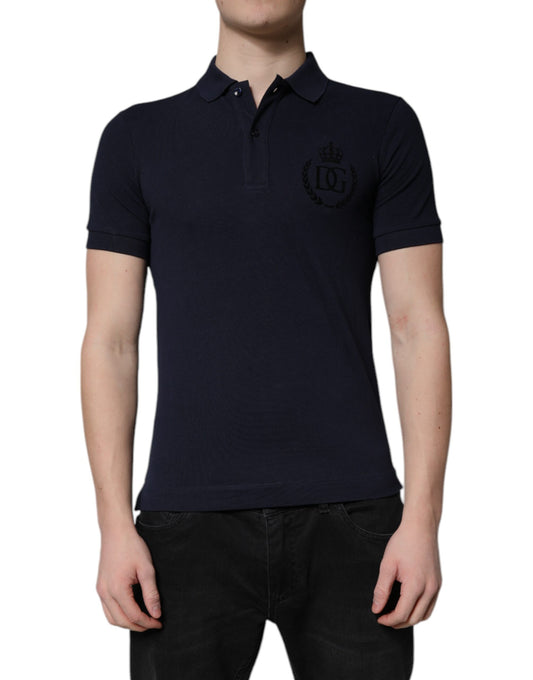 Dolce &amp; Gabbana Dark Blue Cotton Crown Collared Polo T-shirt