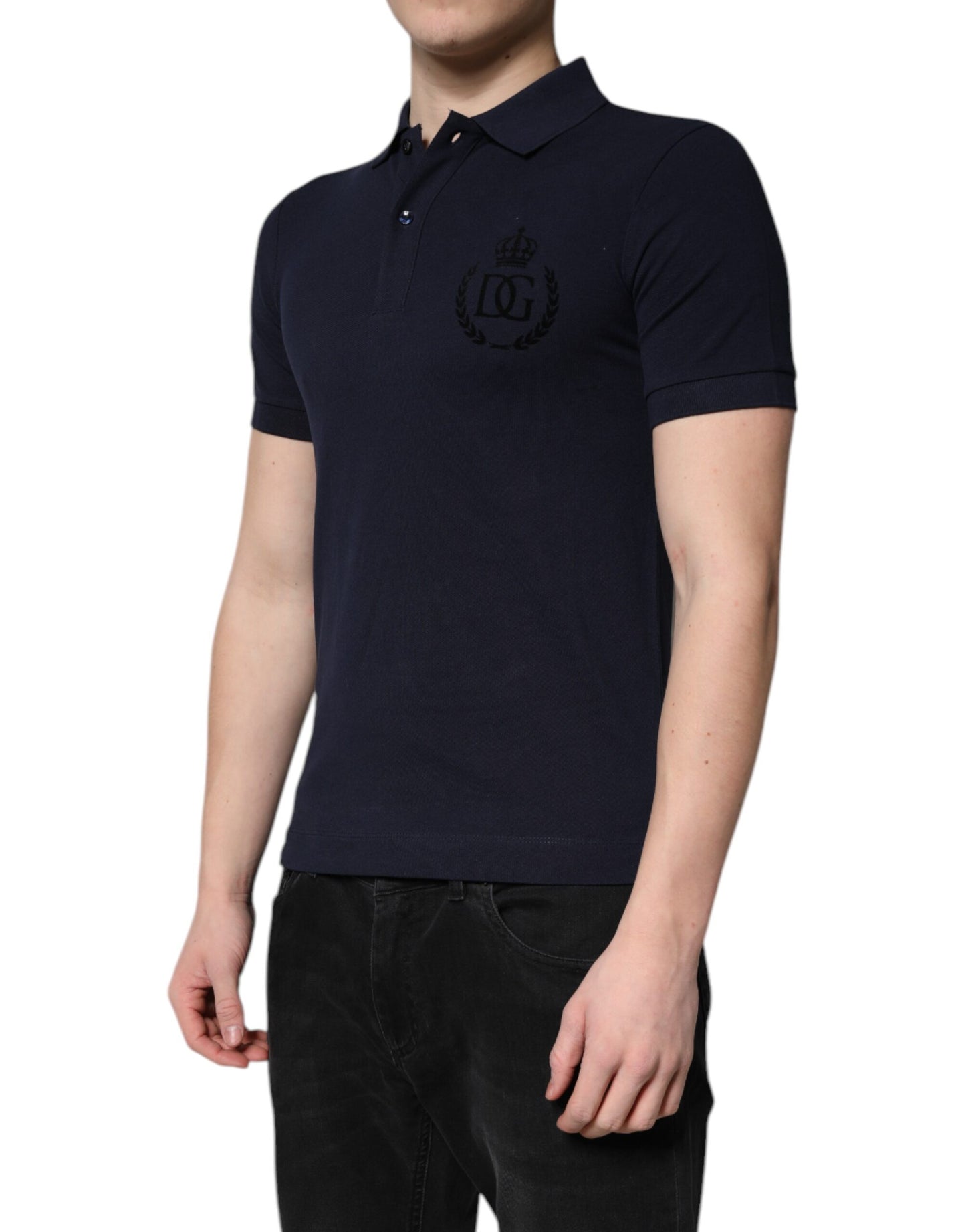 Dolce &amp; Gabbana Dark Blue Cotton Crown Collared Polo T-shirt