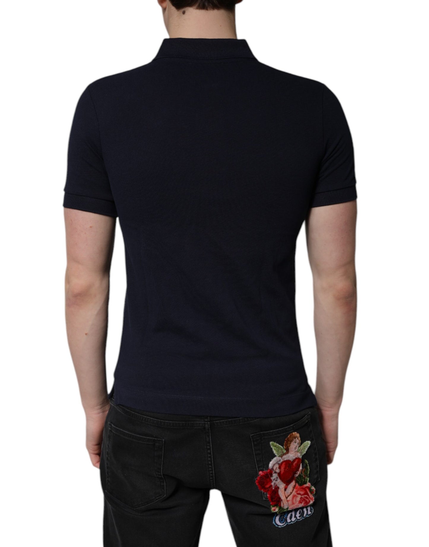 Dolce &amp; Gabbana Dark Blue Cotton Crown Collared Polo T-shirt