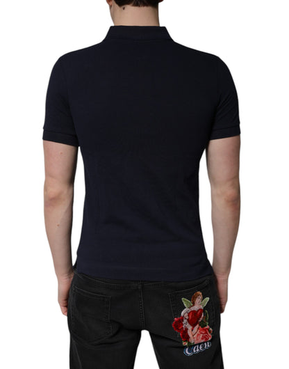 Dolce &amp; Gabbana Dark Blue Cotton Crown Collared Polo T-shirt