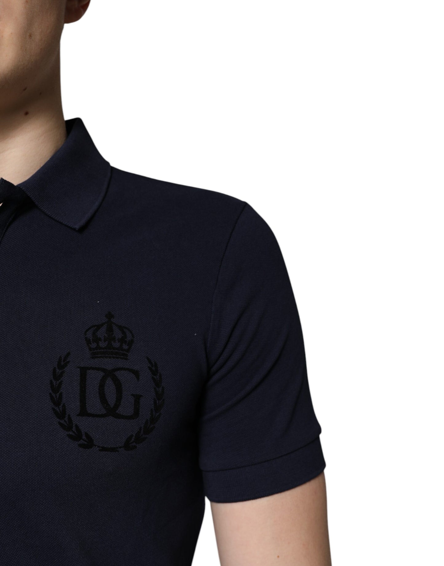 Dolce &amp; Gabbana Dark Blue Cotton Crown Collared Polo T-shirt