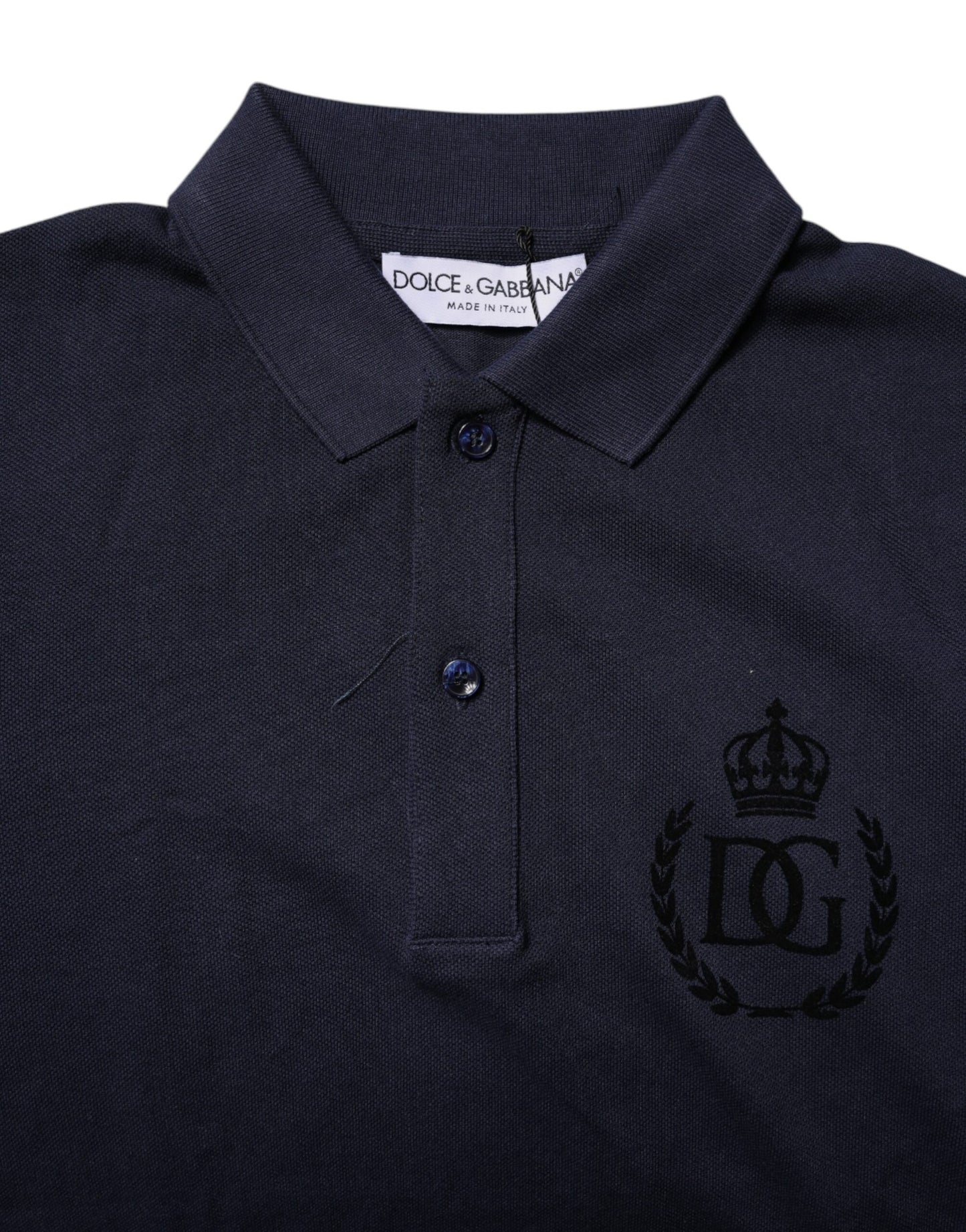 Dolce &amp; Gabbana Dark Blue Cotton Crown Collared Polo T-shirt
