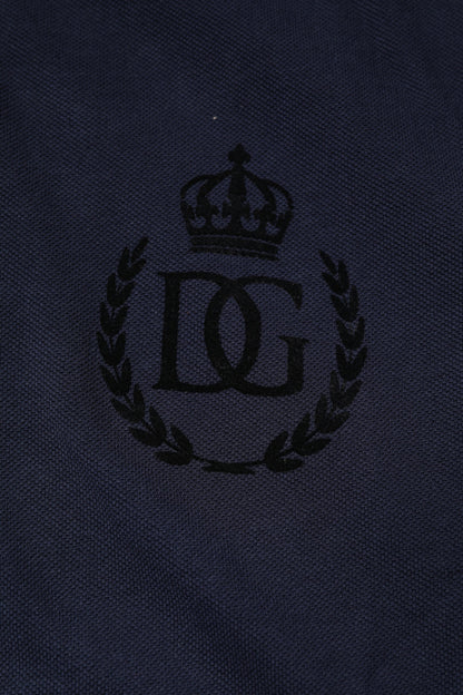 Dolce &amp; Gabbana Dark Blue Cotton Crown Collared Polo T-shirt