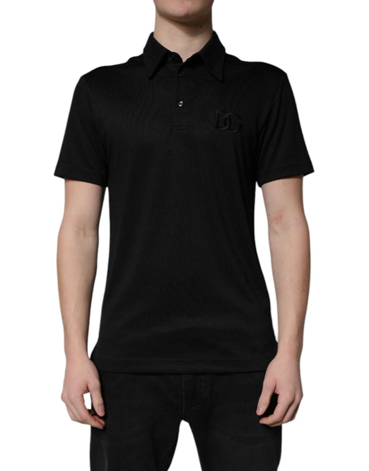 Dolce &amp; Gabbana Black Polyester DG Logo Collared Polo T-shirt
