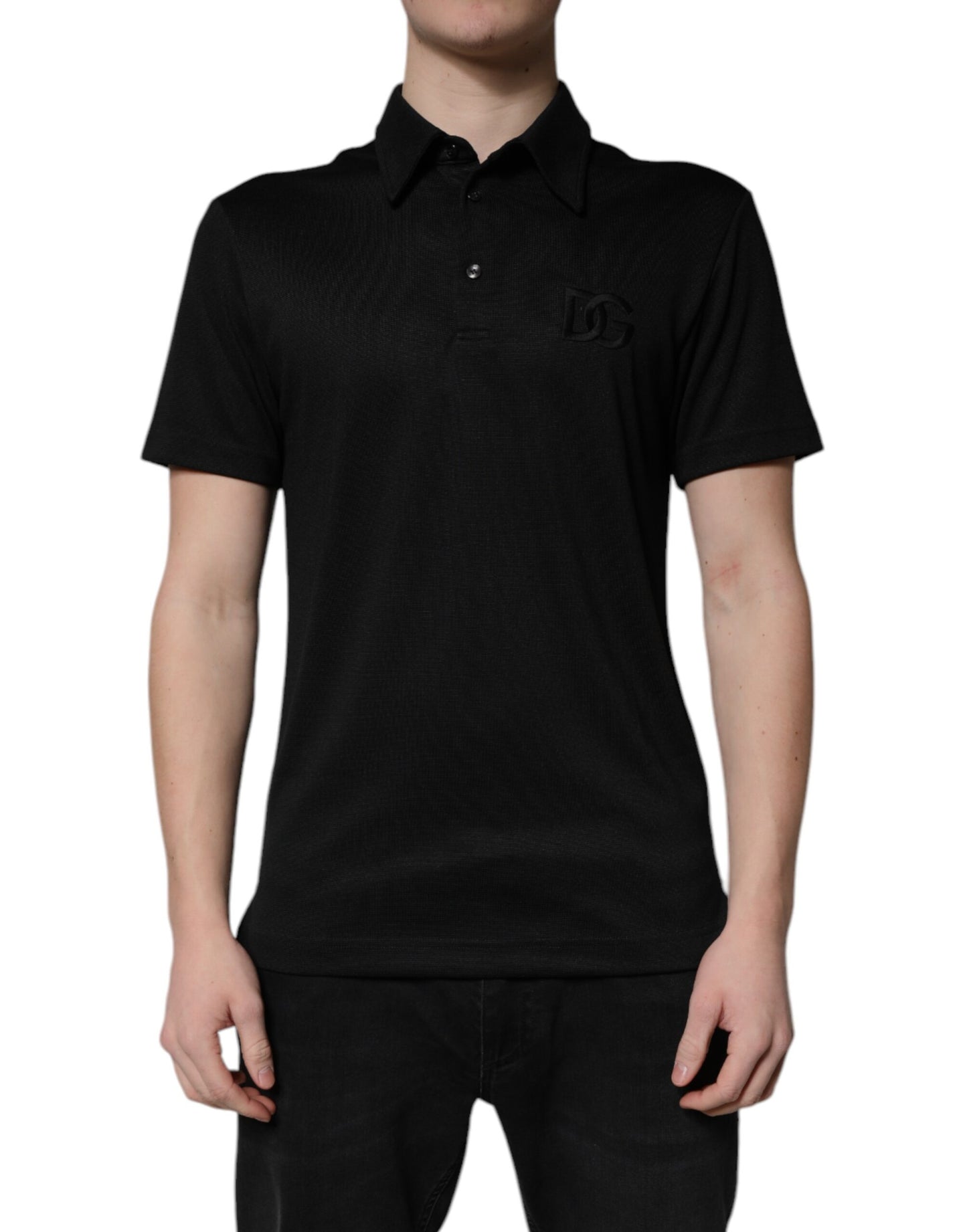 Dolce &amp; Gabbana Black Polyester DG Logo Collared Polo T-shirt