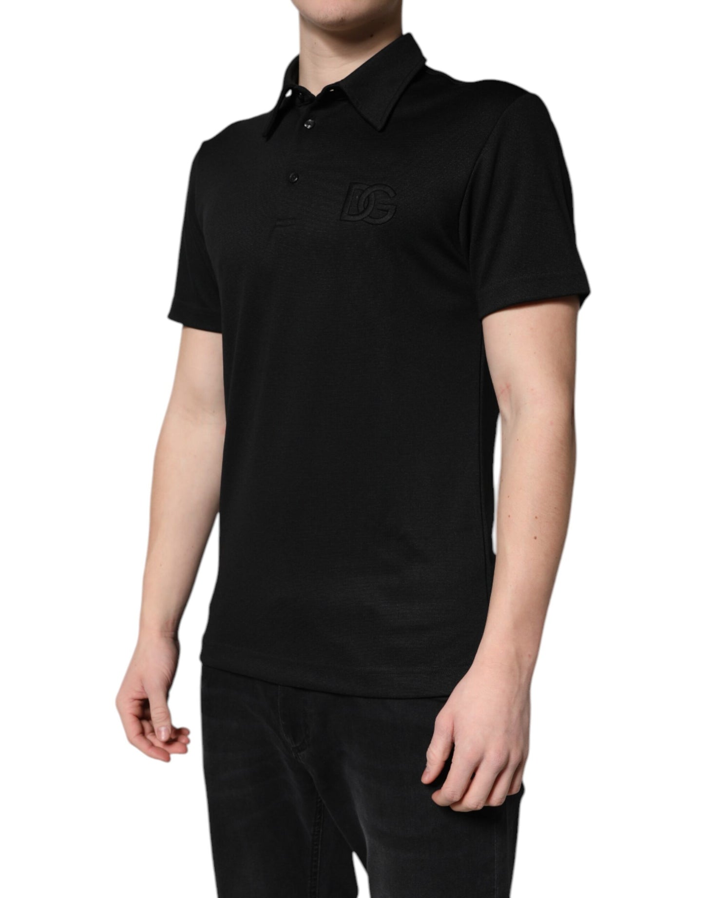Dolce &amp; Gabbana Black Polyester DG Logo Collared Polo T-shirt
