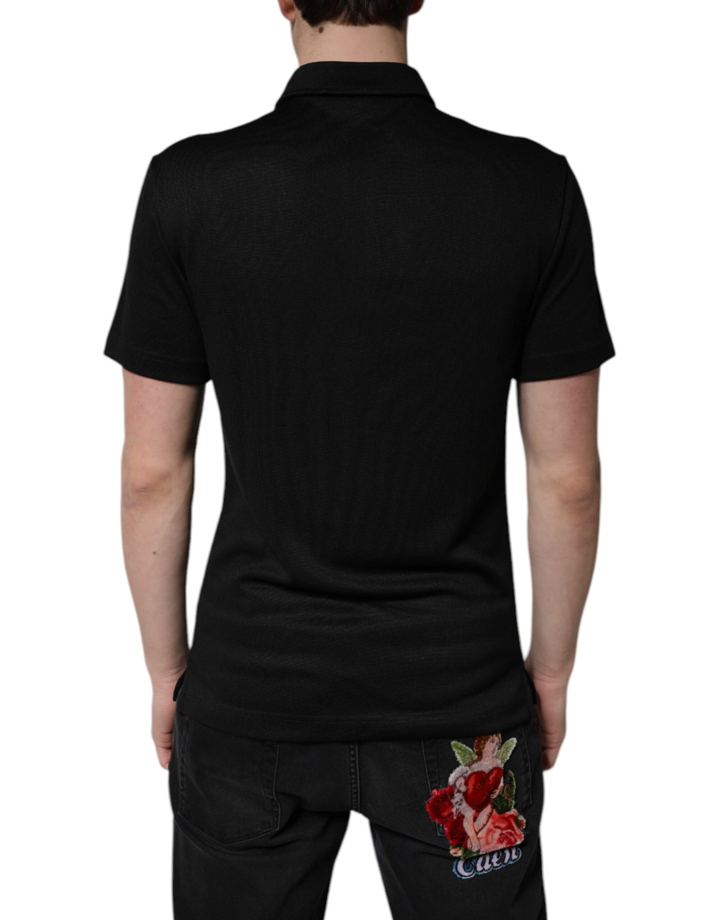 Dolce &amp; Gabbana Black Polyester DG Logo Collared Polo T-shirt
