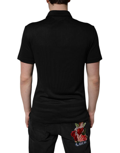 Dolce &amp; Gabbana Black Polyester DG Logo Collared Polo T-shirt