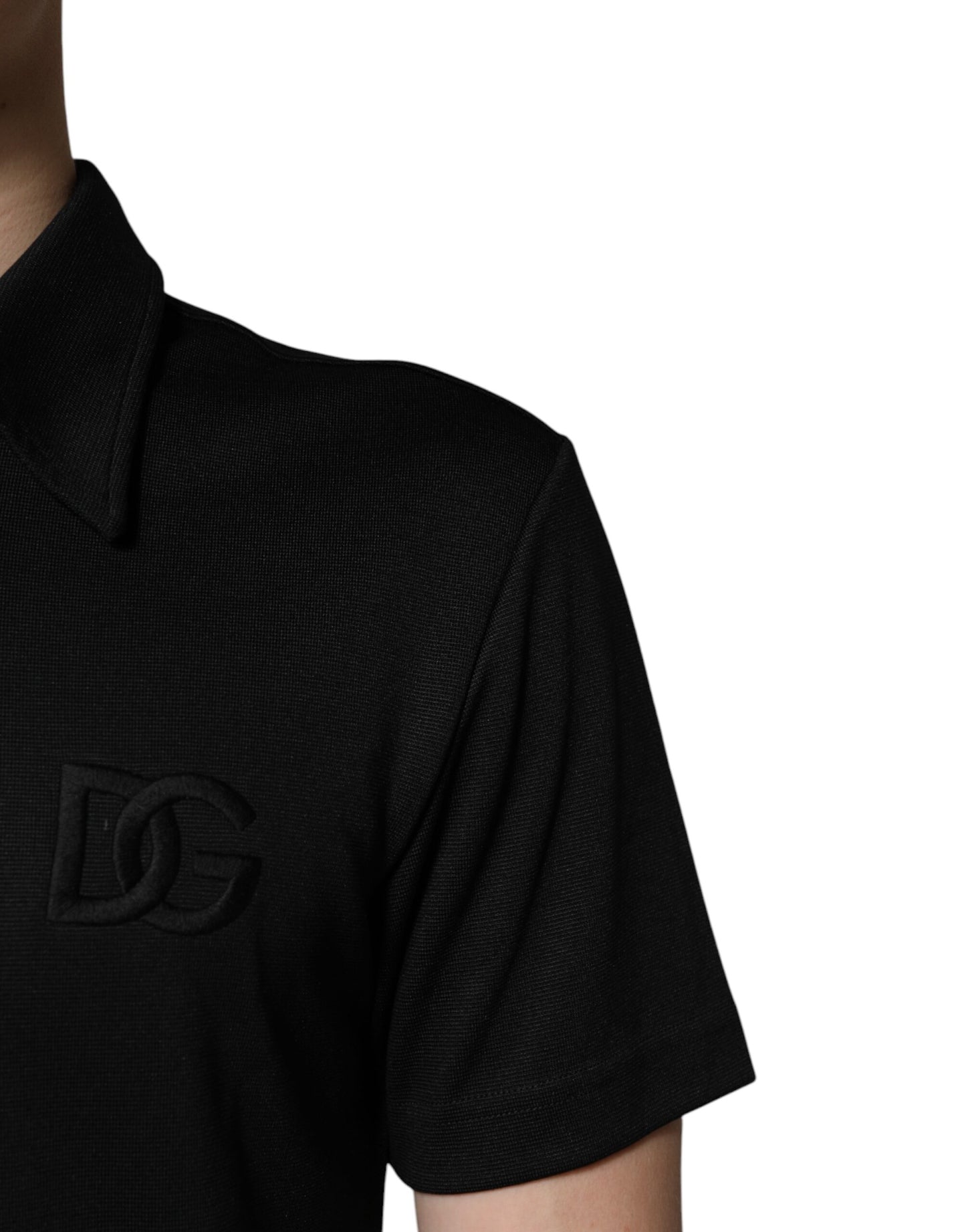 Dolce &amp; Gabbana Black Polyester DG Logo Collared Polo T-shirt