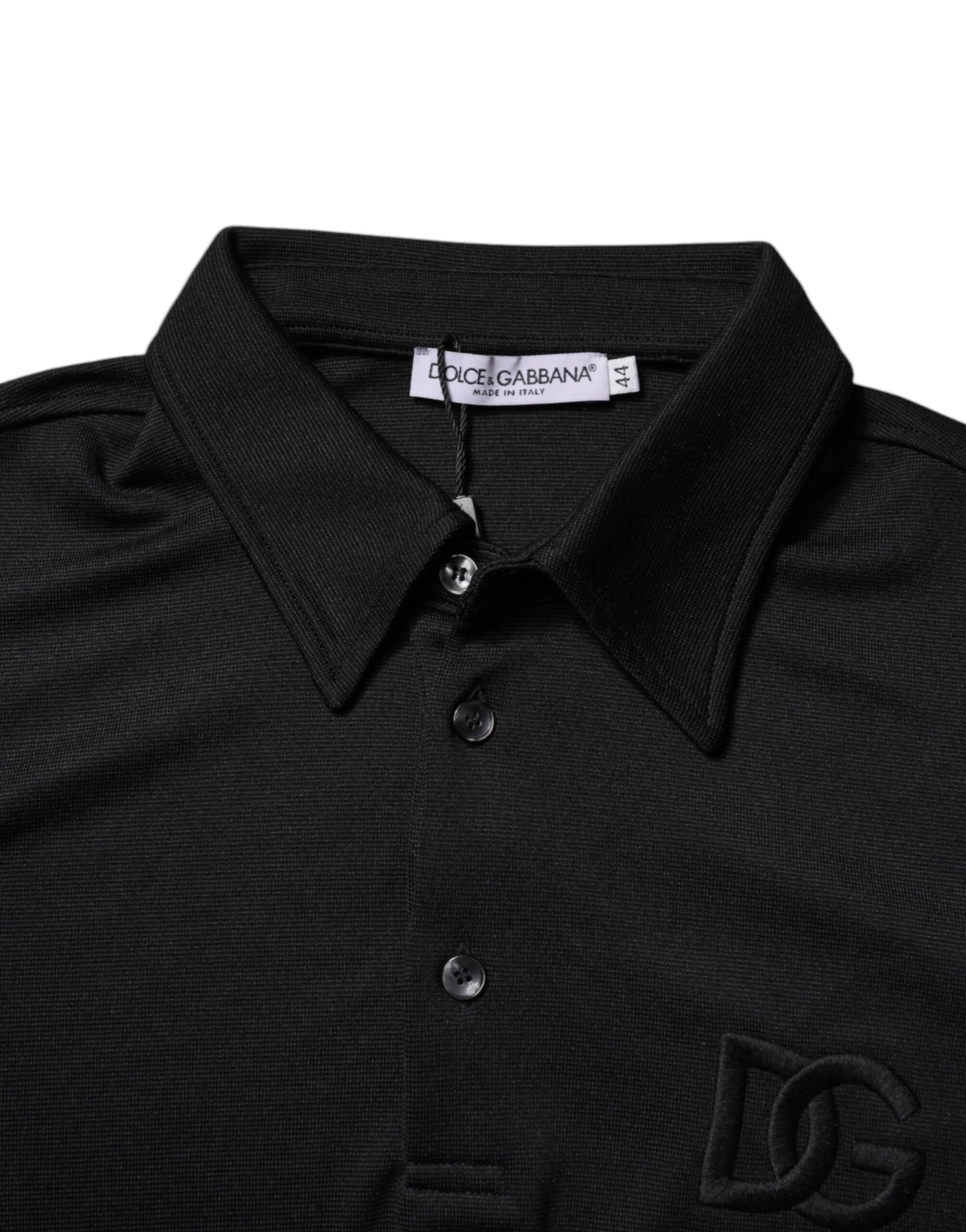 Dolce &amp; Gabbana Black Polyester DG Logo Collared Polo T-shirt