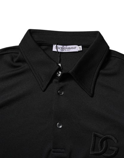 Dolce &amp; Gabbana Black Polyester DG Logo Collared Polo T-shirt