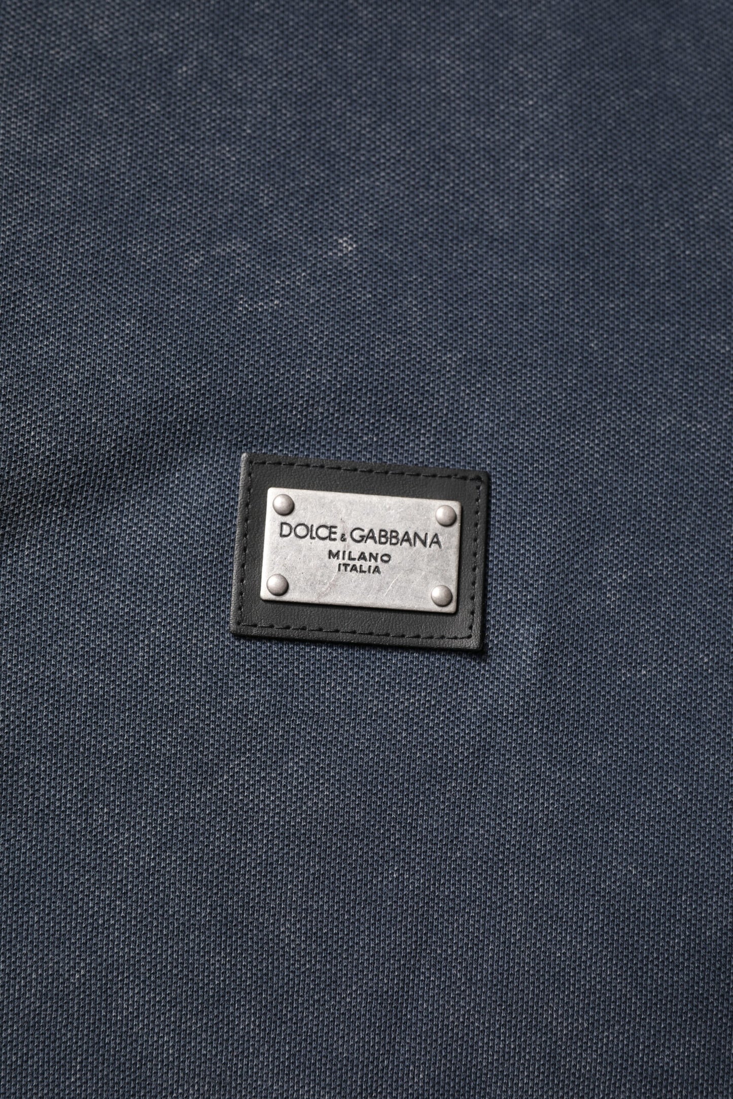 Dolce &amp; Gabbana Dark Blue Logo Plaque Cotton Men Polo Shirt T-shirt