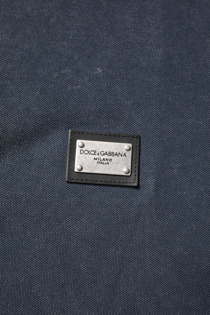 Dolce &amp; Gabbana Dark Blue Logo Plaque Cotton Men Polo Shirt T-shirt