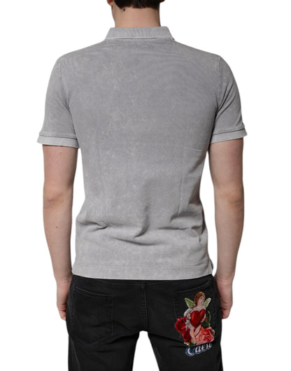 Dolce &amp; Gabbana Gray Logo Plaque Cotton Men Polo Shirt T-shirt