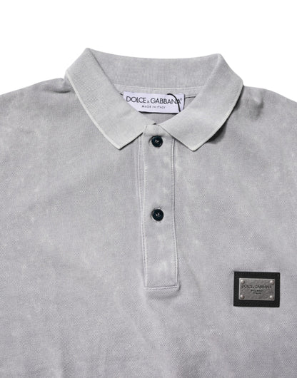 Dolce &amp; Gabbana Gray Logo Plaque Cotton Men Polo Shirt T-shirt