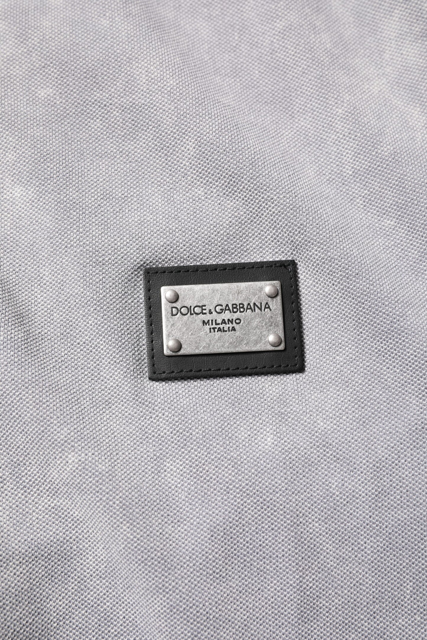 Dolce &amp; Gabbana Gray Logo Plaque Cotton Men Polo Shirt T-shirt