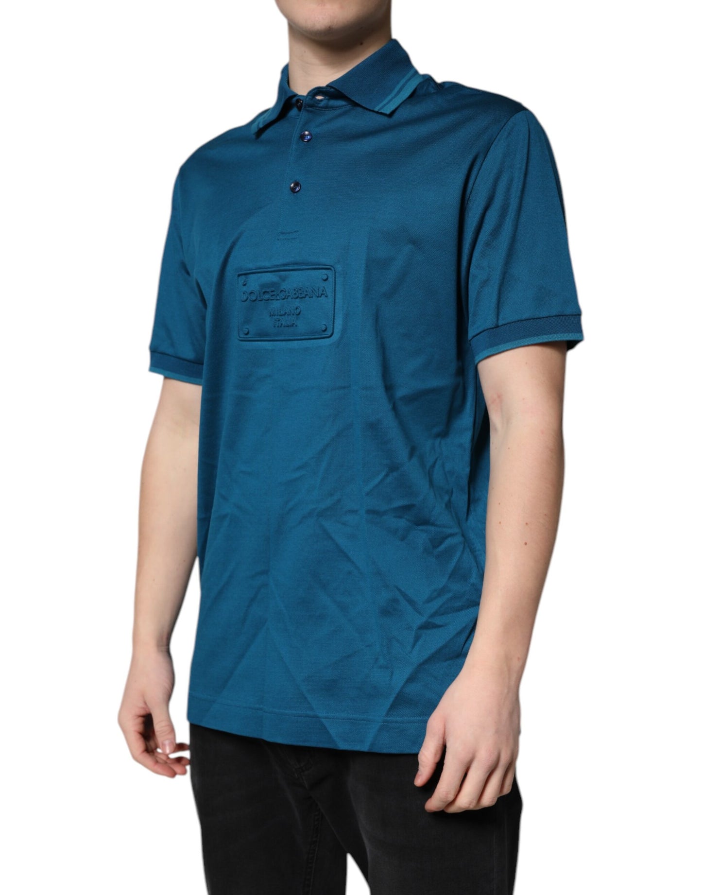 Dolce &amp; Gabbana Blue Logo Cotton Men Polo Shirt T-shirt