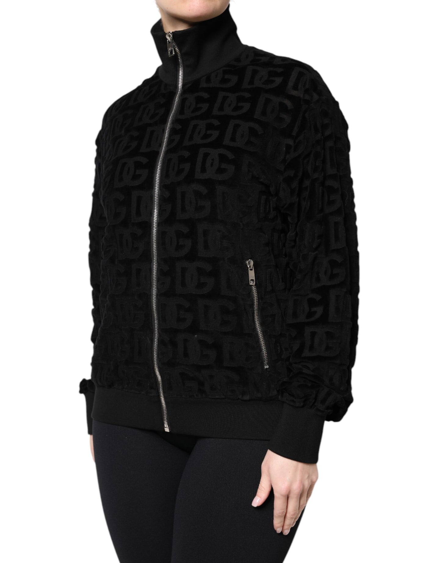Dolce &amp; Gabbana – Schwarze Bomberjacke mit durchgehendem Reißverschluss und Logo-Monogramm