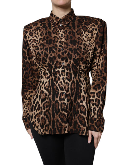 Dolce &amp; Gabbana Braune Seidenmanteljacke mit Leopardenmuster und Knöpfen