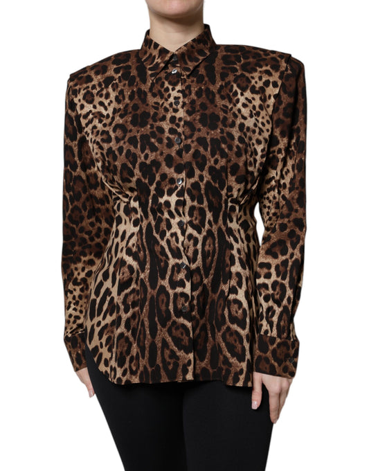 Dolce &amp; Gabbana Braune Seidenmanteljacke mit Leopardenmuster und Knöpfen