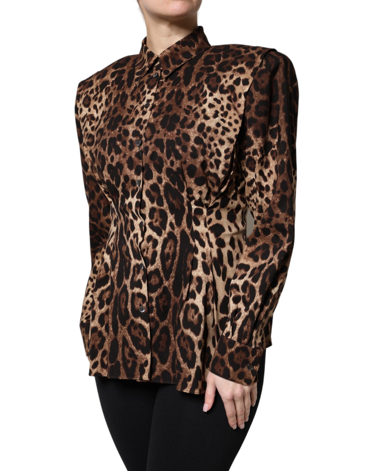 Dolce &amp; Gabbana Braune Seidenmanteljacke mit Leopardenmuster und Knöpfen