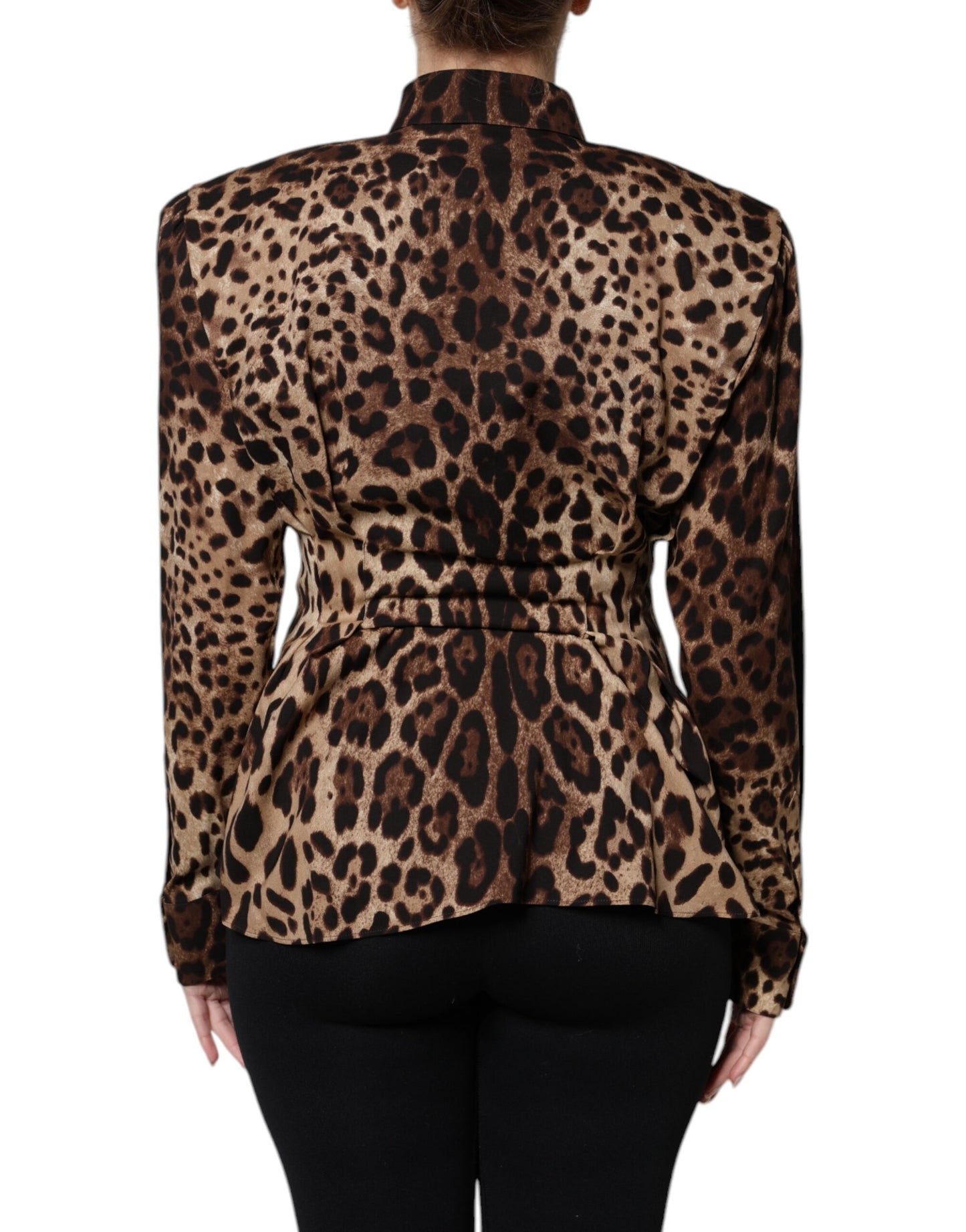 Dolce &amp; Gabbana Braune Seidenmanteljacke mit Leopardenmuster und Knöpfen