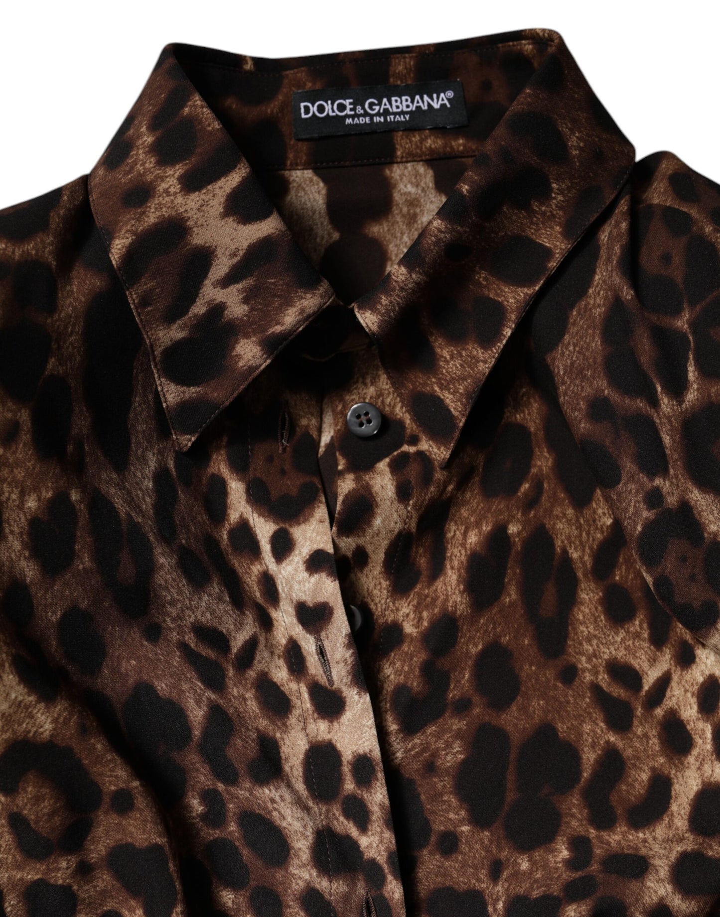 Dolce &amp; Gabbana Braune Seidenmanteljacke mit Leopardenmuster und Knöpfen