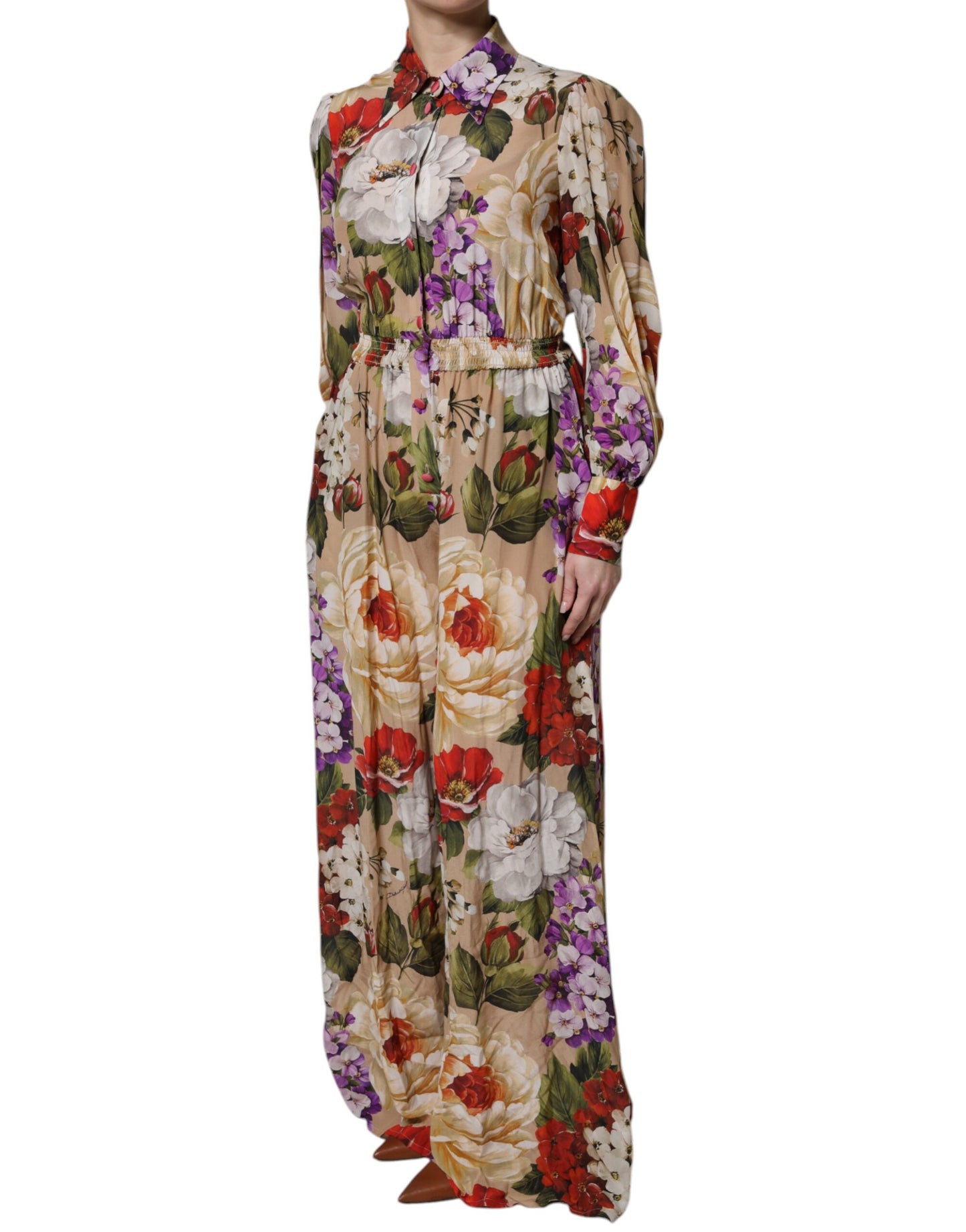 Dolce &amp; Gabbana – Mehrfarbiges Jumpsuit-Kleid mit weitem Bein und Blumenmuster