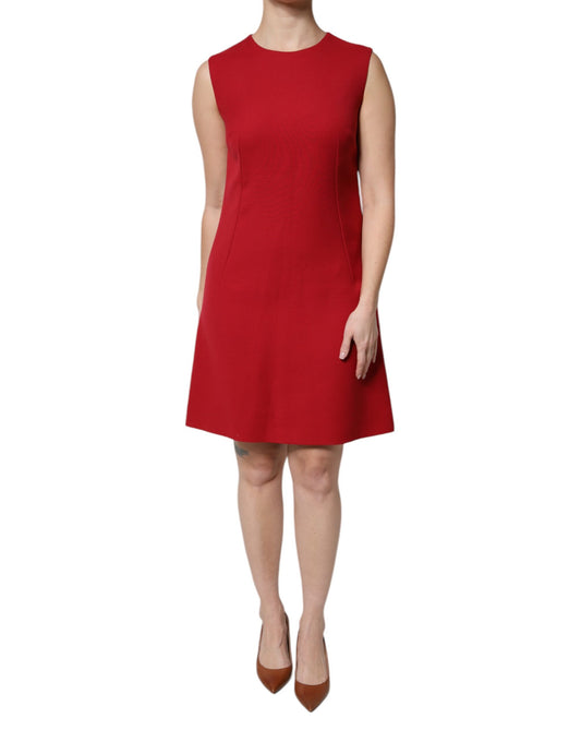 Dolce &amp; Gabbana – Rotes, ärmelloses, knielanges A-Linien-Kleid aus Wolle