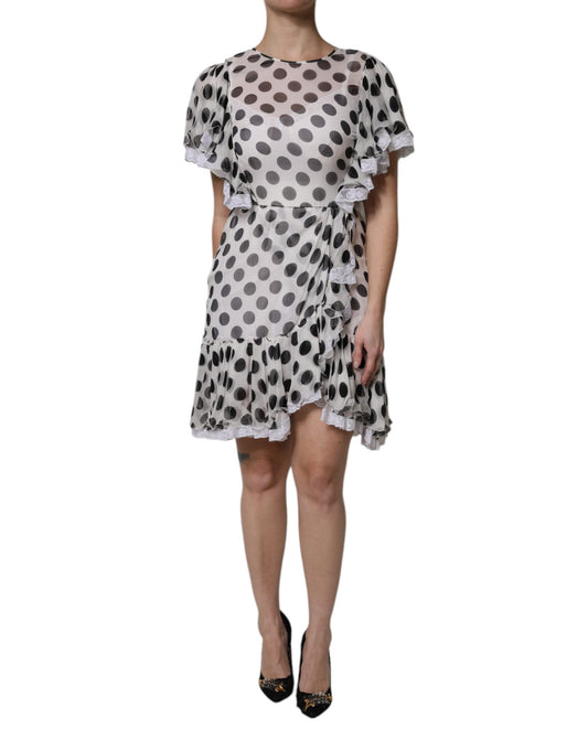 Dolce &amp; Gabbana – A-Linien-Kleid aus Seidenmischung mit weißen Punkten