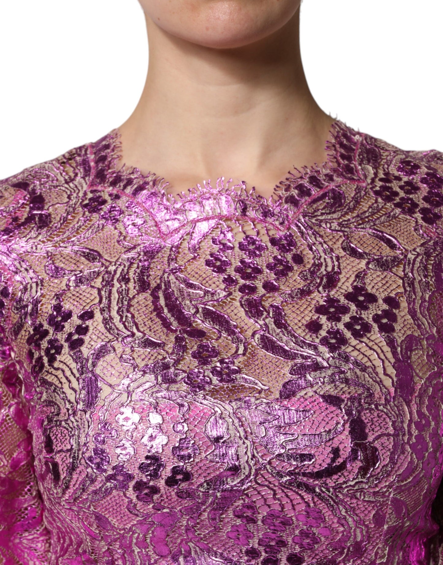 Dolce &amp; Gabbana – Mini-Etuikleid mit Blumenmuster in Metallic-Fuchsia