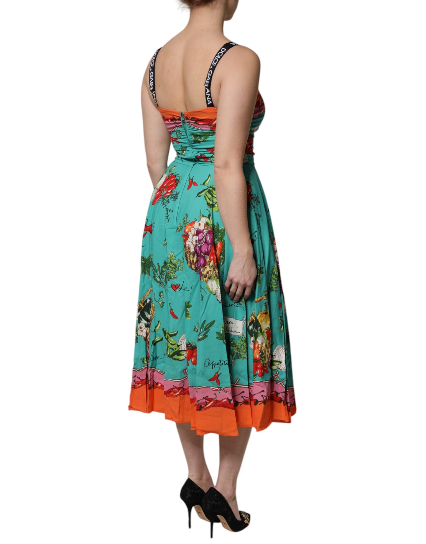 Dolce &amp; Gabbana – Ärmelloses Midikleid aus mehrfarbig bedruckter Seide