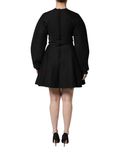 Dolce &amp; Gabbana – Schwarzes, langärmliges Minikleid in A-Linie aus Baumwolle