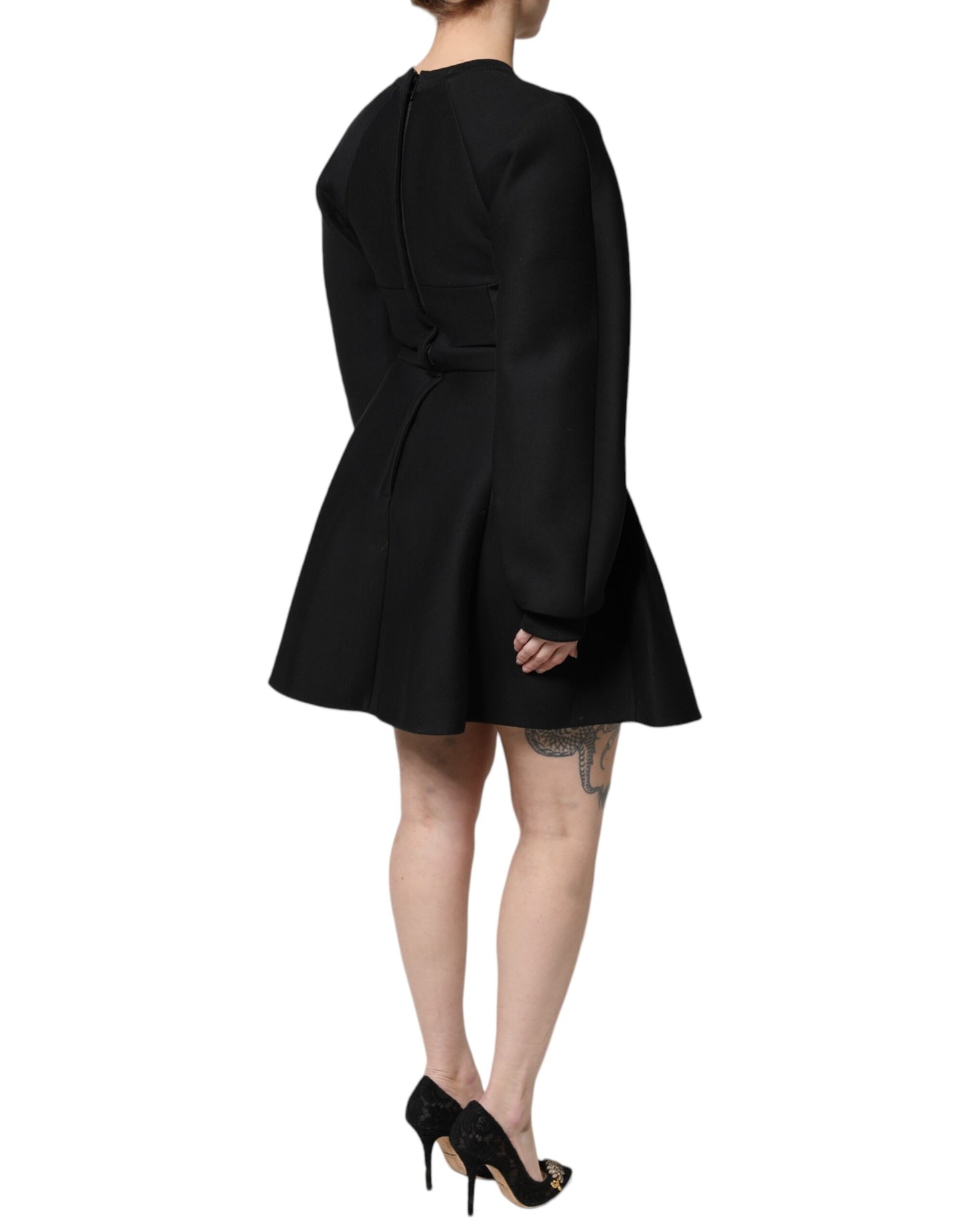 Dolce &amp; Gabbana – Schwarzes, langärmliges Minikleid in A-Linie aus Baumwolle