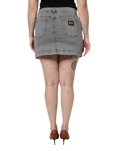 Dolce &amp; Gabbana, grauer Minirock aus Stretch-Baumwolle mit mittlerer Taille