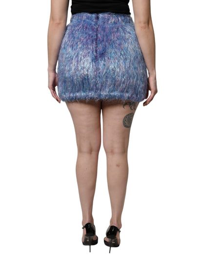 Dolce &amp; Gabbana Mehrfarbiger Minirock aus Plüsch mit hoher Taille