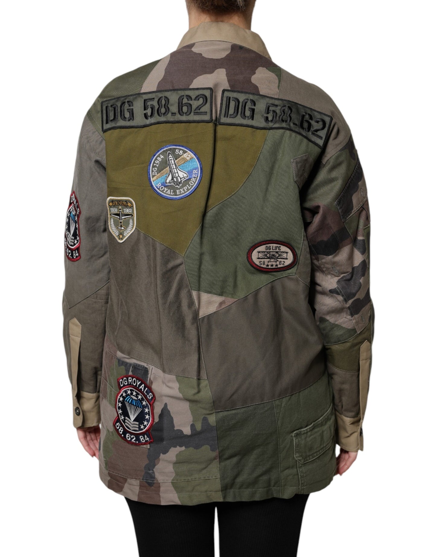 Dolce &amp; Gabbana Militärgrüne Baumwoll-Down-Jacke mit Knöpfen
