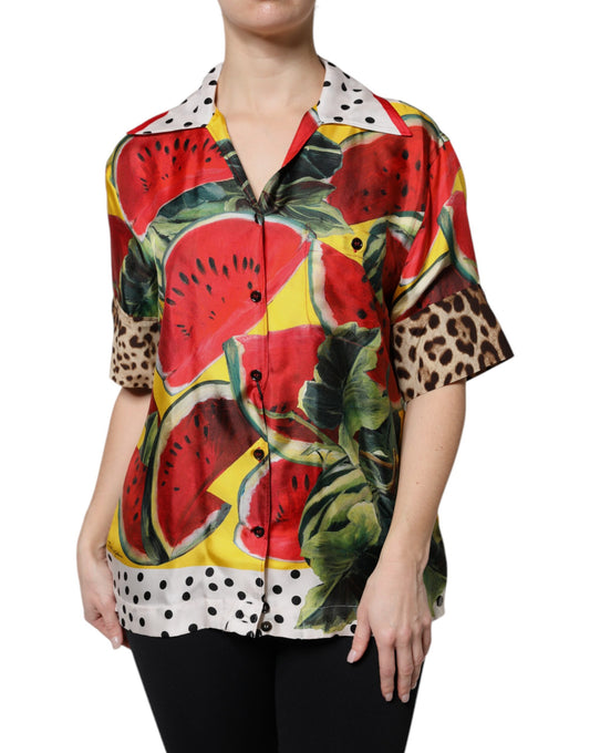 Dolce &amp; Gabbana – Mehrfarbiges Hemdoberteil mit Wassermelonenkragen