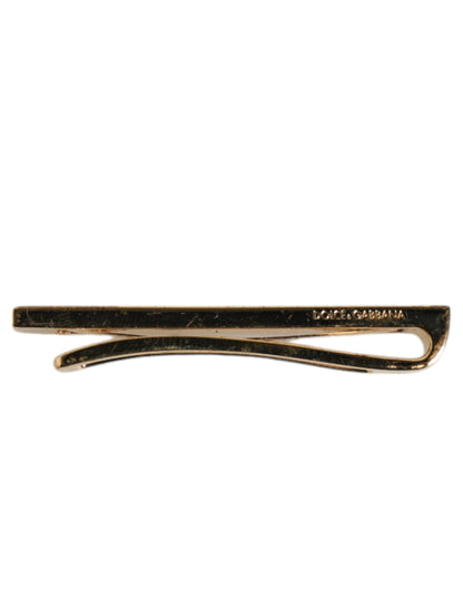 Dolce &amp; Gabbana Gold Tone Brass Crystal Branded Accessory Tie Clip Bar
