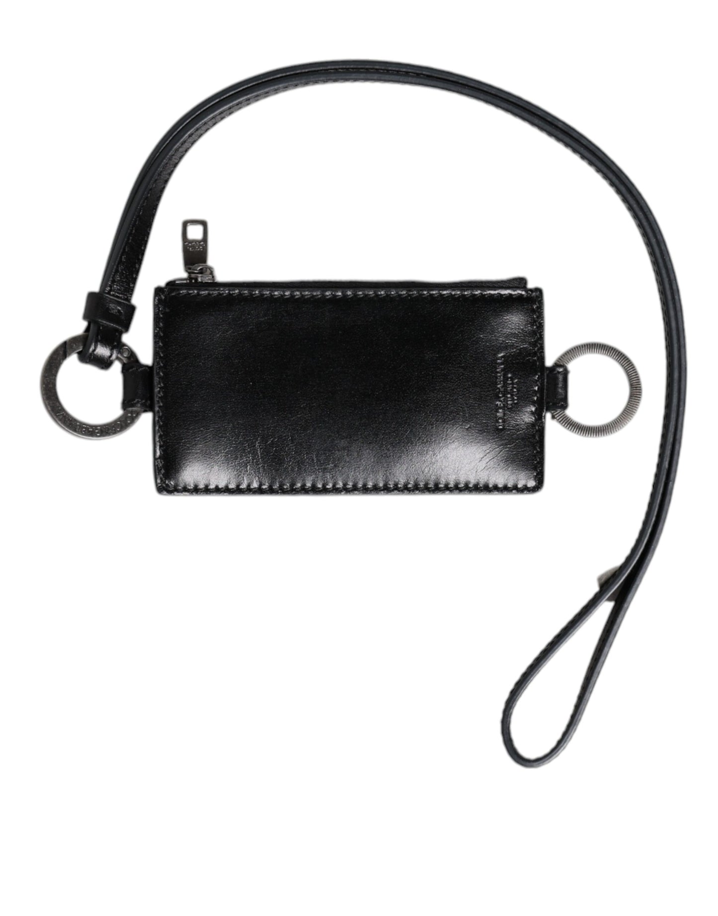 Dolce &amp; Gabbana Black Leather Logo Embossed Lanyard Card Holder Wallet