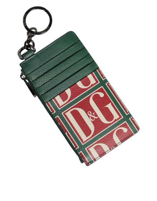 Dolce &amp; Gabbana Green Calf Leather Logo Print Monogram Card Holder Wallet